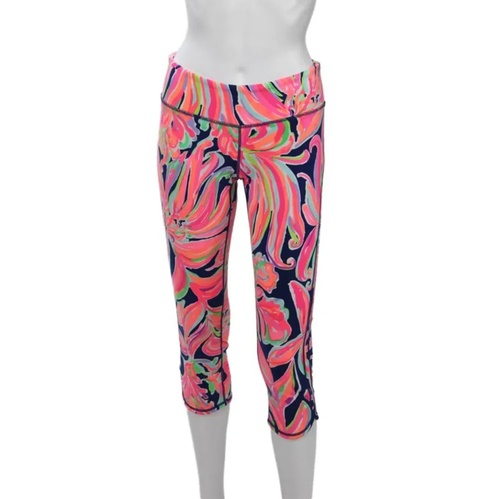 Lilly Pulitzer Women Dark Blue Floral Capri Leggings Size M